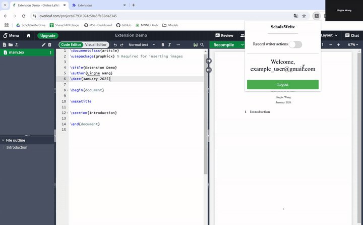 ScholaWrite logger recording edits in Overleaf